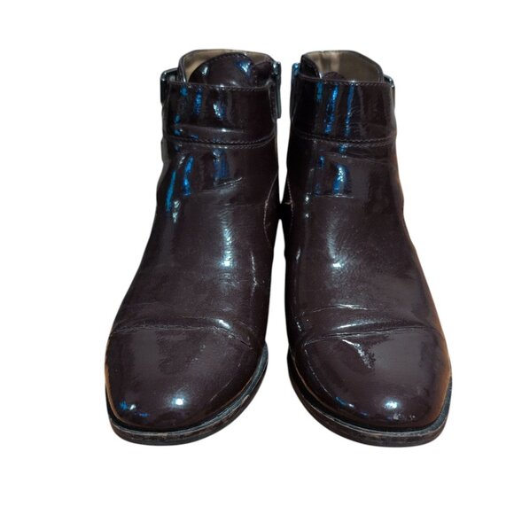 Franco Sarto Burgundy Patent Leather Ankle Boots with Buckle and Side Zip up - Picture 4 of 6